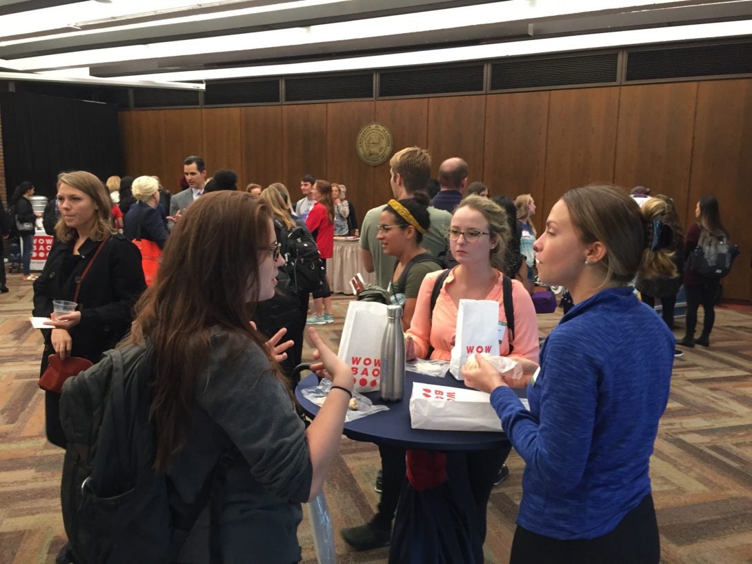 Students gathering at reception