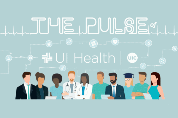 Illustration reading The Pulse of UI Health, showing diverse health professionals