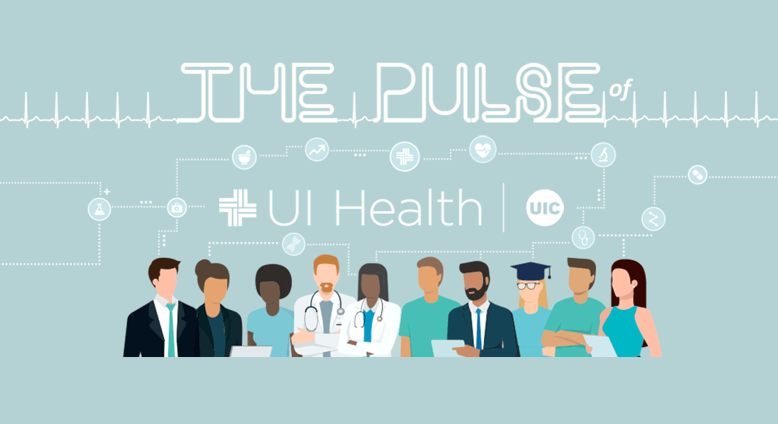 Illustration reading The Pulse of UI Health, showing diverse health professionals