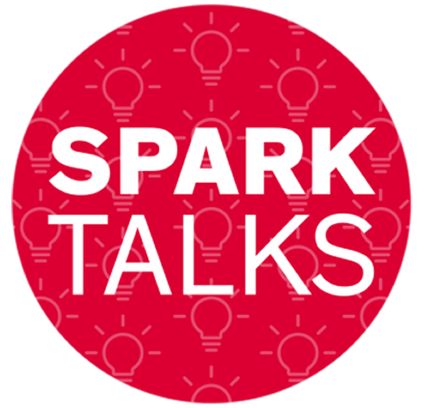 SparkTalks logo: red circle with the text inside it