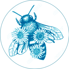 illustration of honey bee with small flowers