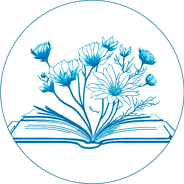 line drawing of flowers blooming out of an open book