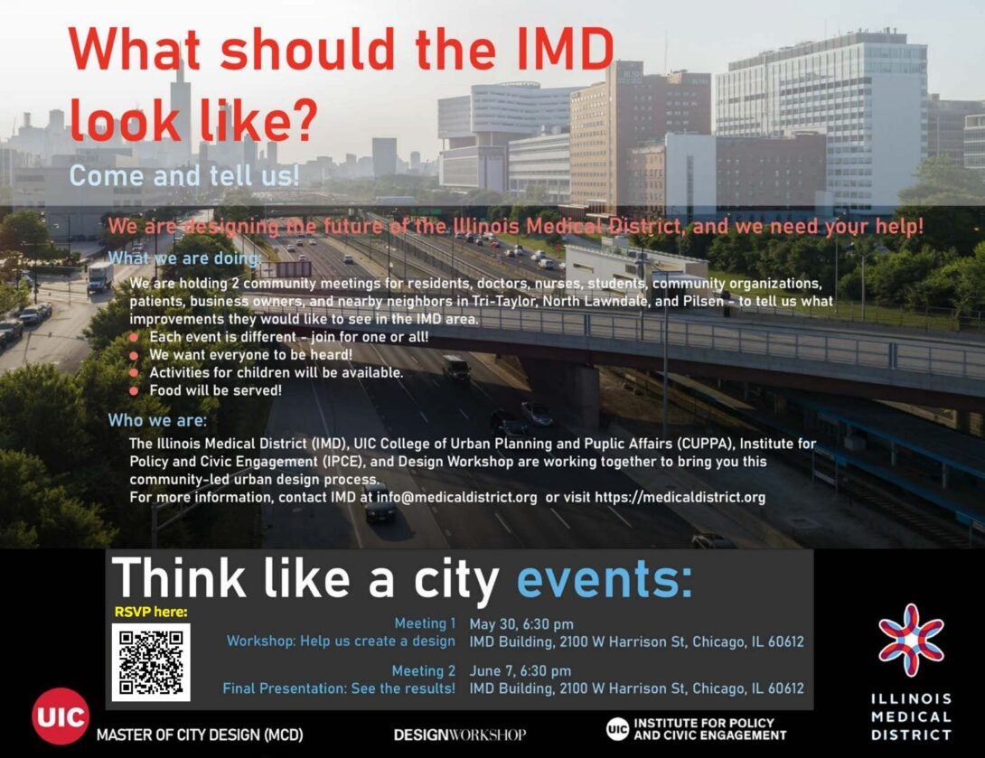 flyer using photo of the Illinois medical district next to the expressway, and showing all information that has been provided in this posting